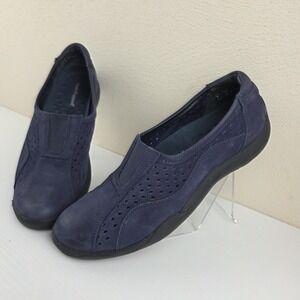 Hush Puppies Navy Blue Suede Leather Comfort Slip On Shoes Loafers Womens Size 8